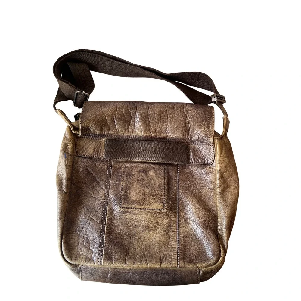 Vintage Diesel Brown Leather Messenger Crossbody Bag Y2K Grunge